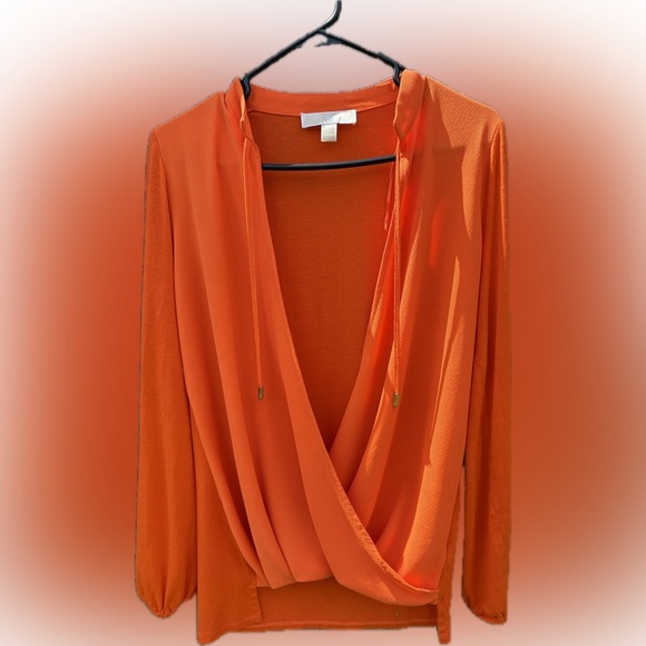 Michael Kors Orange Wrap Blouse with Long Sleeves size Small - Picture 4 of 4